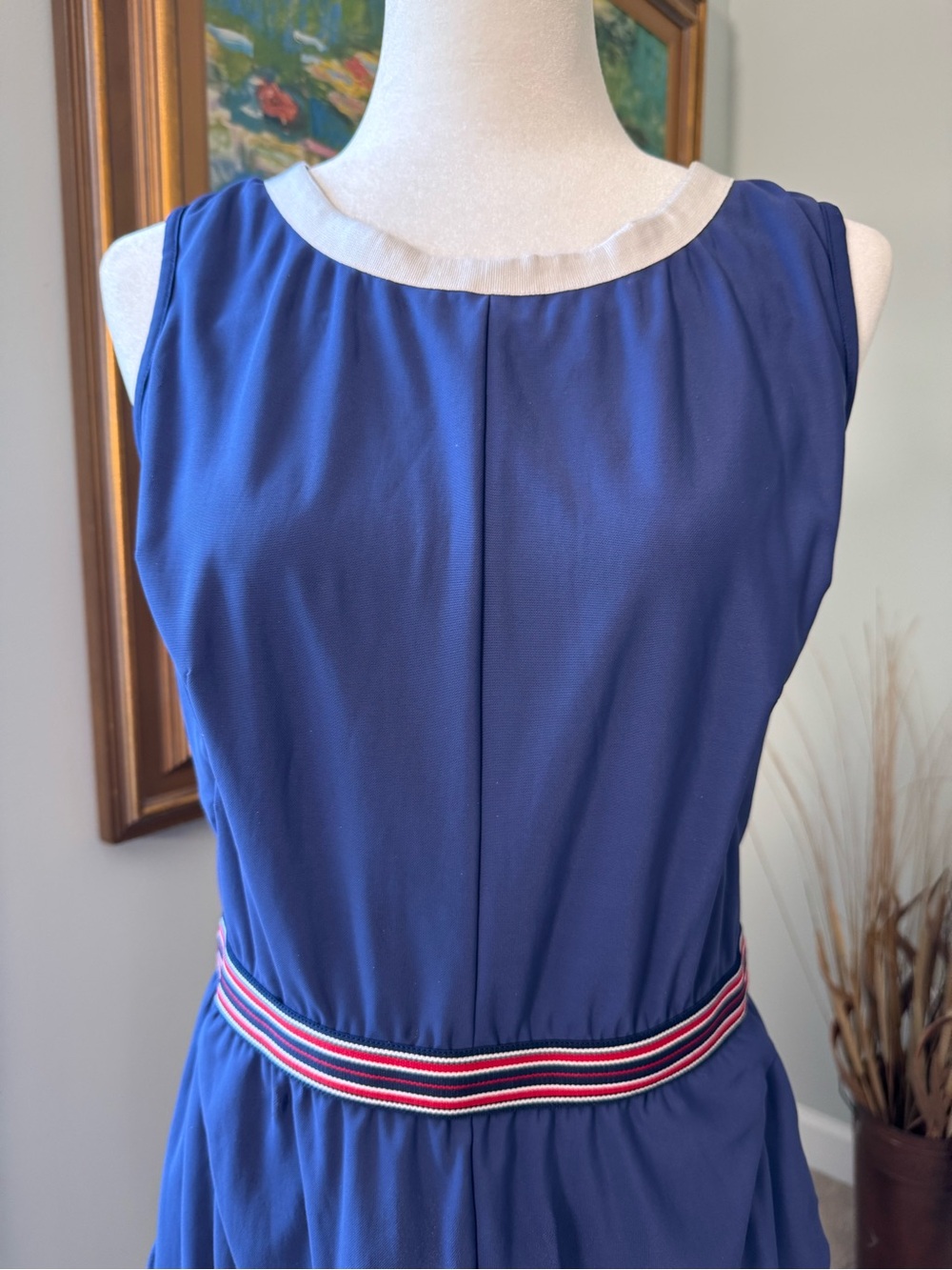 Vintage D&G Dolce & Gabbana Sleeveless Dress Blue with Striped Waistband Size 6 - Picture 3 of 12
